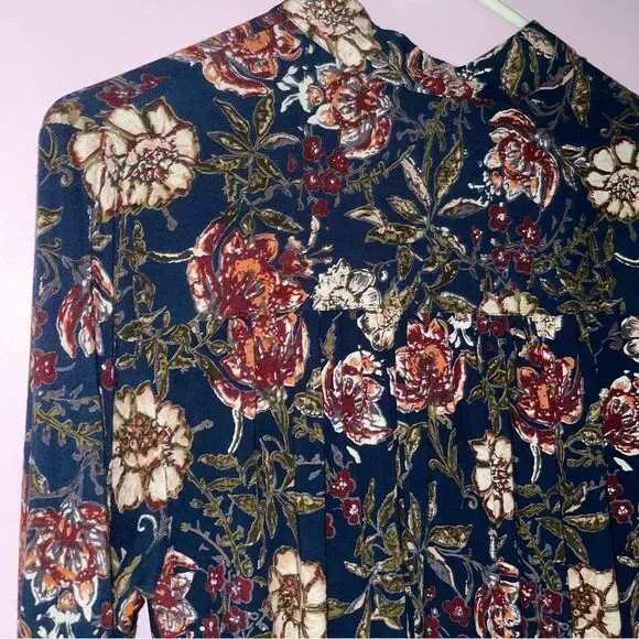 Angie Midi Dress M Navy Floral Blouson Long Sleeve Button - Picture 7 of 9